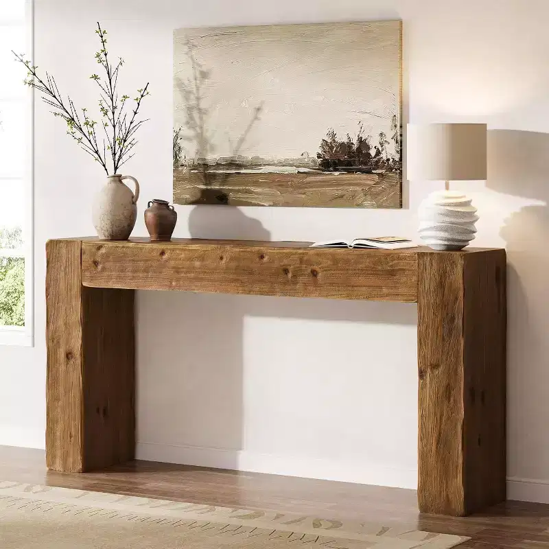 Lantine 63-Inch Solid Wood Console Table, Farmhouse Sofa Table Behind Couch for Entryway, Living Room, and Foyer, Easy Assembly