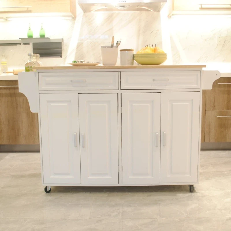 Kitchen Island Cart with Wood Top and Storage
