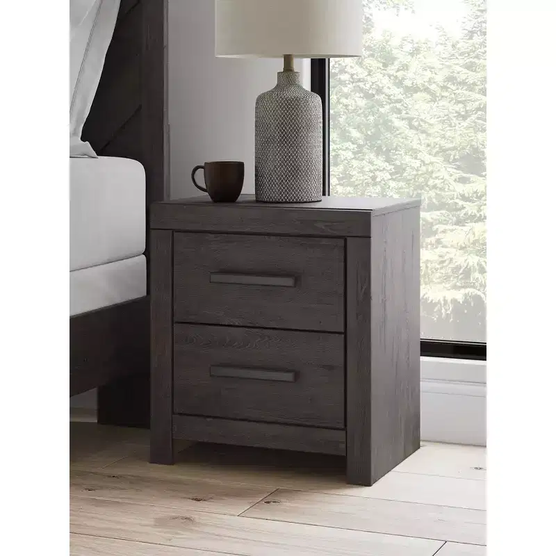2-Drawer Nightstand with Smooth Gliding Drawers, Charcoal Finish