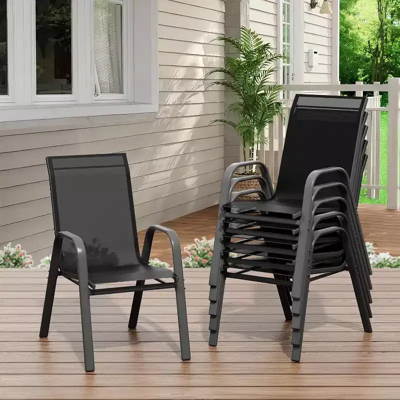 Patio Chairs,Outdoor Stackable Dining Chairs Set of 4/6 All Weather Lightweight Textilene Outdoor Chair Sets with Armrests for Backyard,Pool Deck