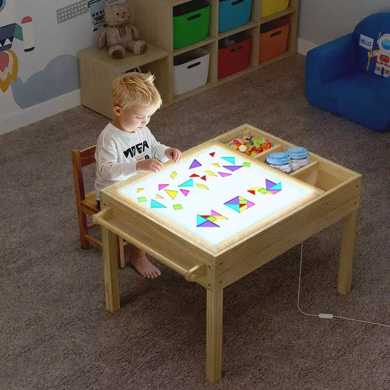 GDLF Light Table for Kids, 3-in-1 Kids Activity Table with Storage, LED Sensory, Building Brick & Art Table for Ages 3+