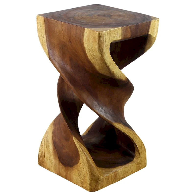 Haussmann Wood Double Twist Stool Table 12 in SQ x 23 in H Oak Oil - 12 x 12 x 23