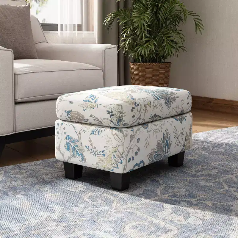 Christopher Knight Home Spield Contemporary Wood Frame Upholstered Ottoman, Beige/Blue