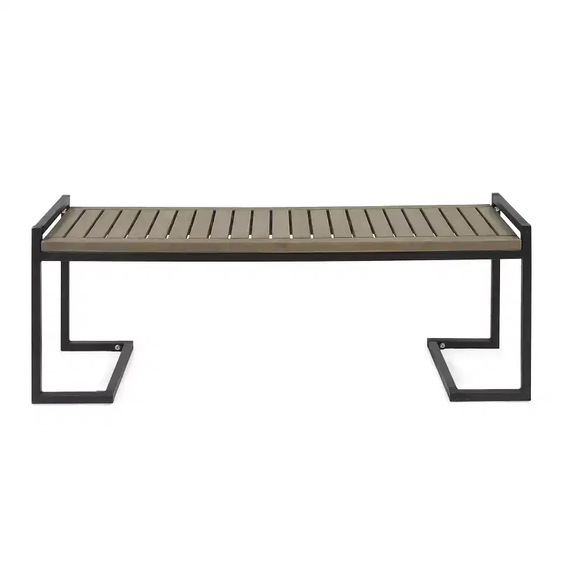GDFStudio Noel 54 Outdoor Industrial Acacia Wood and Iron Bench