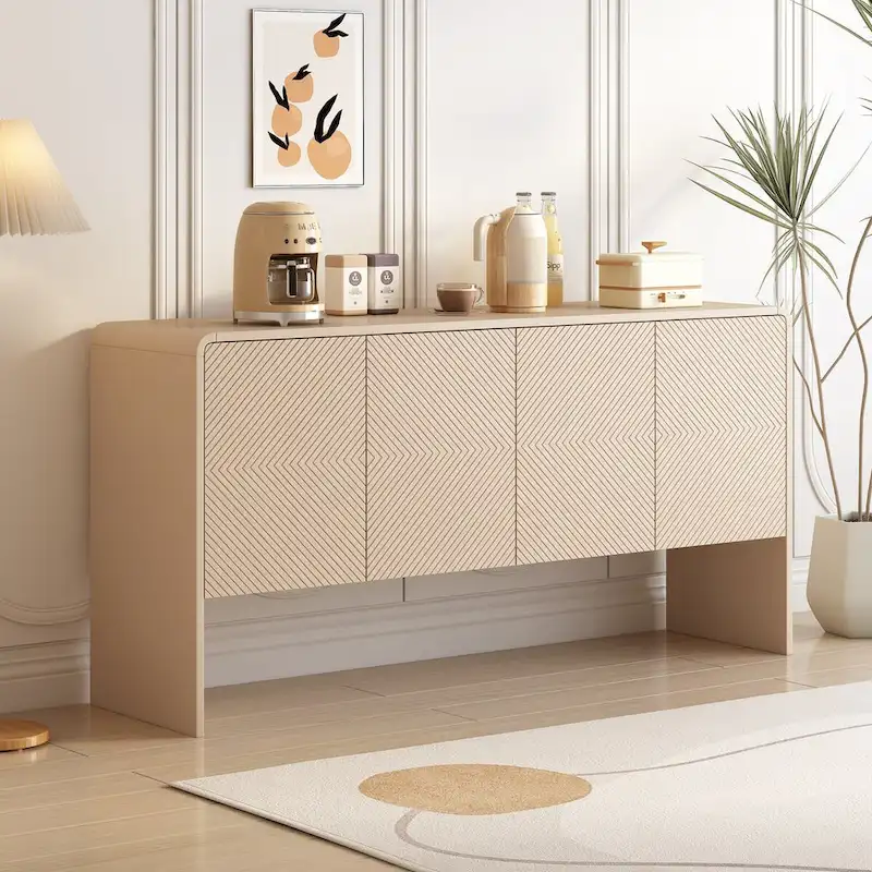 4-Door MDF Sideboard with Adjustable Shelves (Apricot Cream)