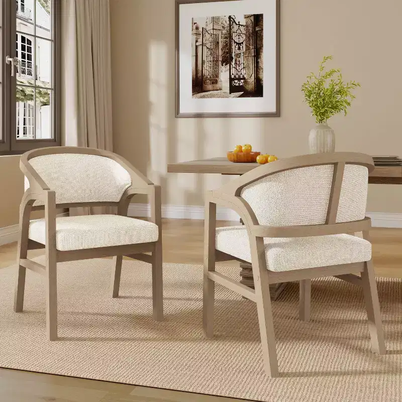 Christopher Knight Home Appleby Rubberwood Upholstered Dining Arm Chair with Curved Design (Set of 2)