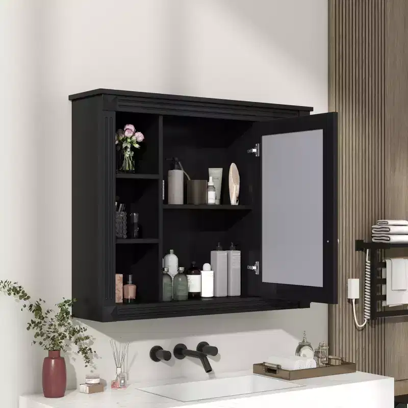 35 in. W x 28 in. H Rectangular Surface Mount Medicine Cabinet with Mirror, High-Definition Mirror, Ample Storage