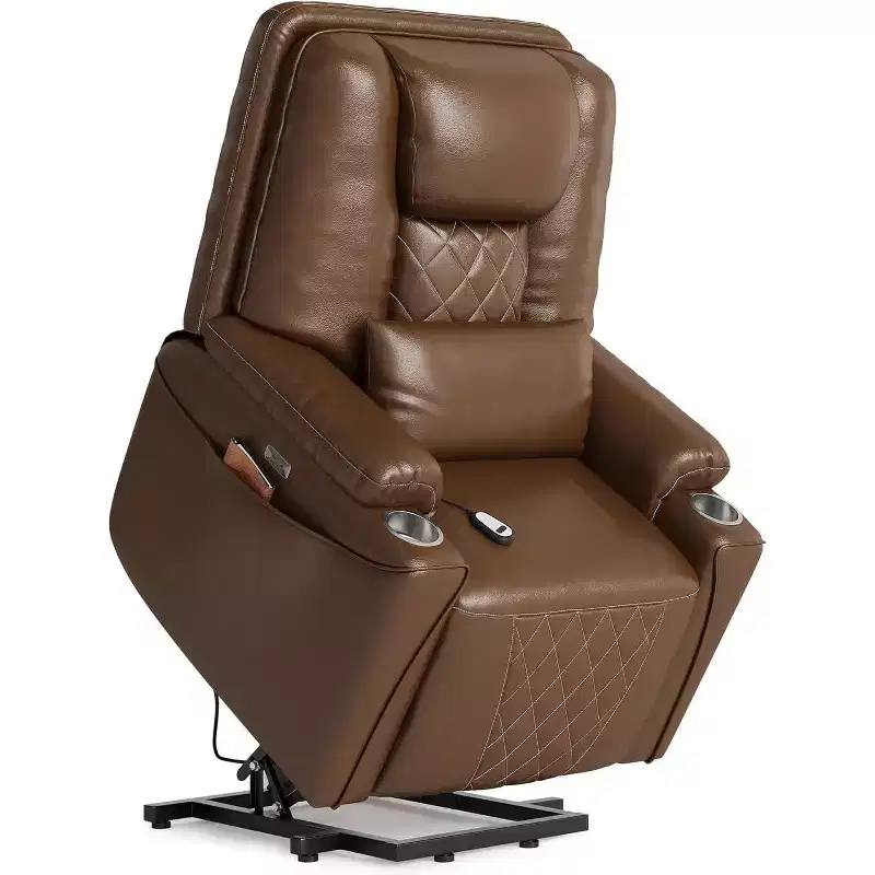 Power Lift Recliner Chair with PU Leather, Charging Ports & Cup Holders