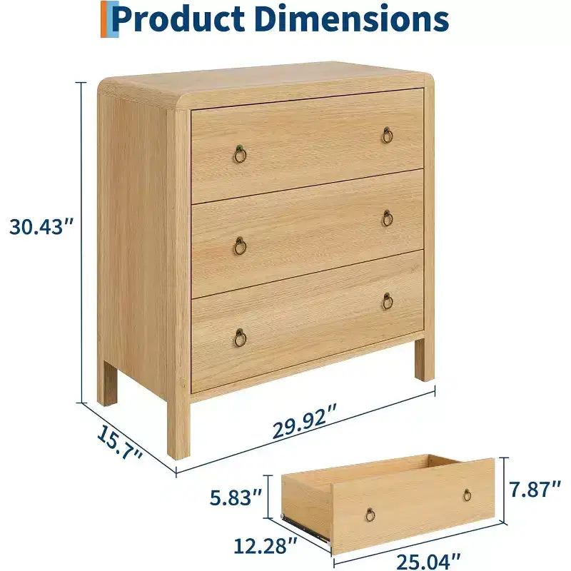 3 Drawer Dresser for Bedroom, Chest of Drawers, Closet Dresser Storage Cabinet Organizer for Bedroom, Living Room, Hallway