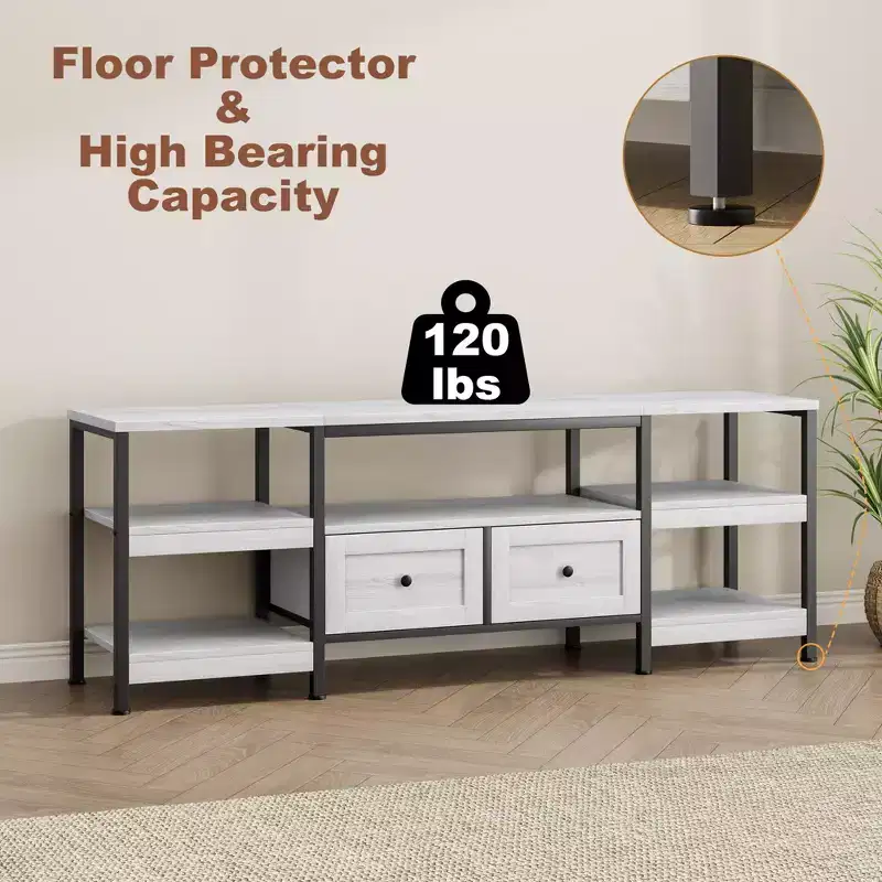 Rustic Industrial Media Console with 2 Drawers and Open Storage Shelves, Living RoomHome Theater RoomSuitable forOpen-Concept Living Space