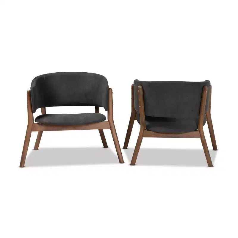 2pc Baron Fabric Upholstered and Wood Living Room Accent Chair Set - Baxton Studio