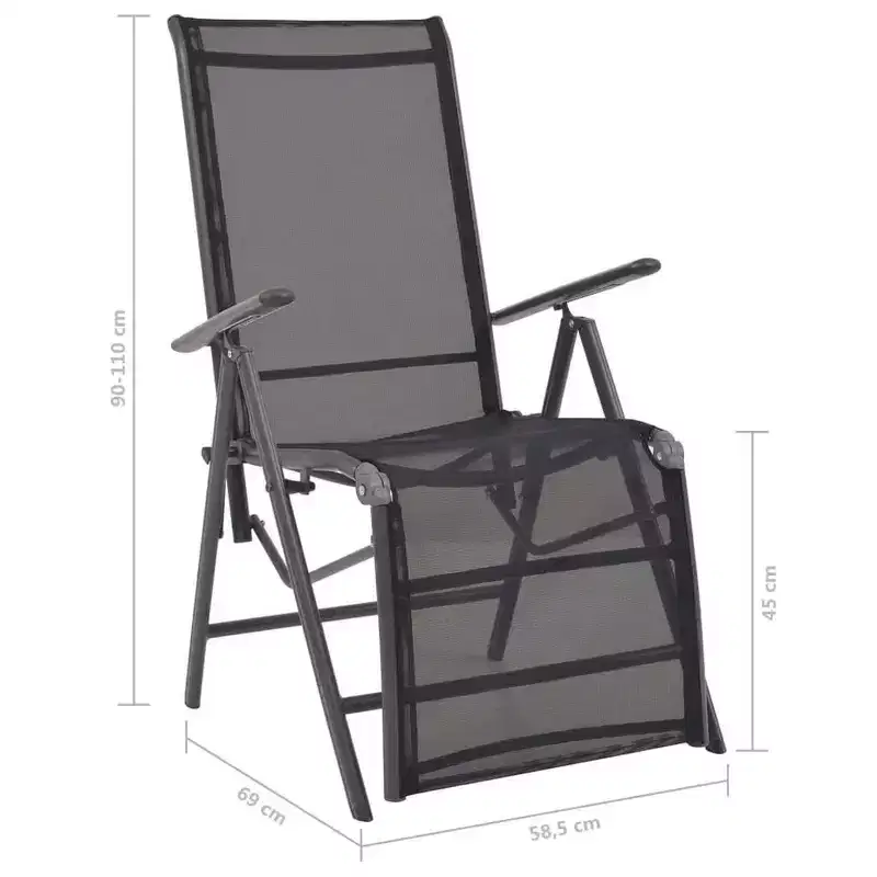 vidaXL Sunlounger Black Aluminum Medium Adjustable Armrests