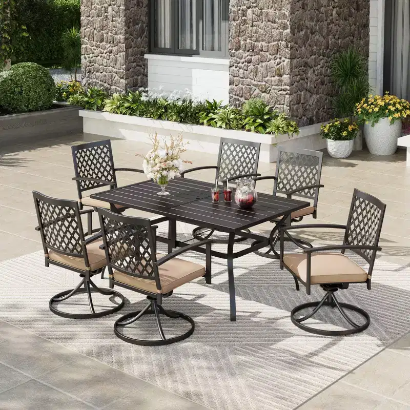 7pc Patio Set with 37" Table & 6 Swivel Arm Chairs - Captiva Designs