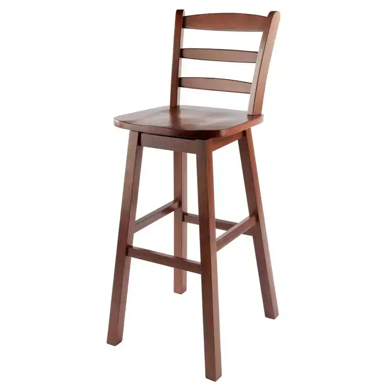 Ladder Back Swivel Seat Counter Height Barstool Walnut: Fixed Height, Wood Frame, 220lb Capacity
