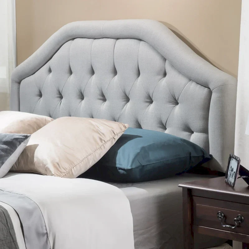 Adjustable Full/Queen Tufted Headboard with Button Tufts & Black Iron Legs, Curved Design