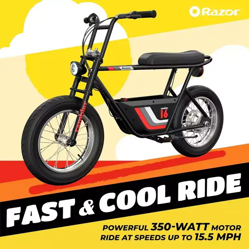 Razor Rambler 16 Electric Retro Minibike with 350W Motor & 36V Battery, Black