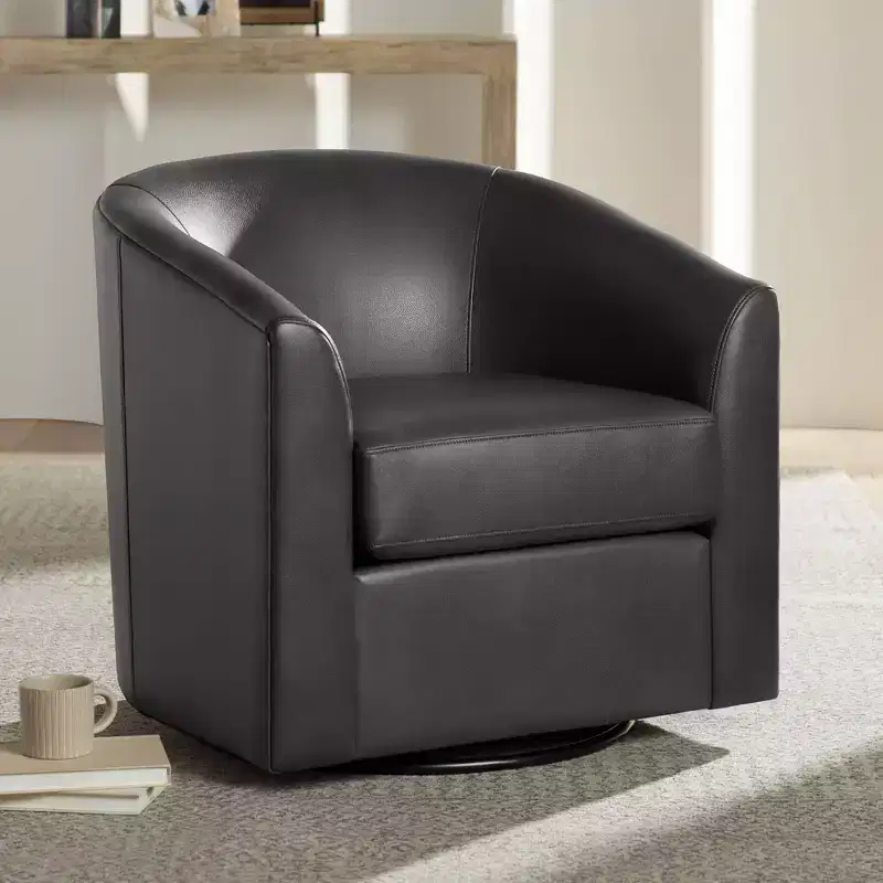 Studio 55D Barrel 30 3/4 Wide Dark Gray Faux Leather Swivel Chair