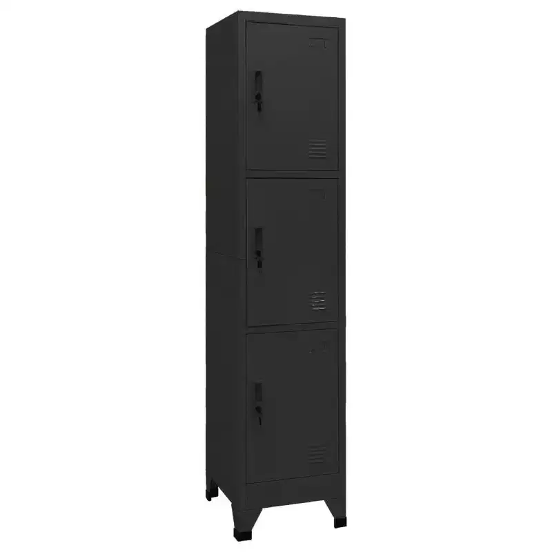 vidaXL Locker Cabinet Black Steel Locker Cabinet Rectangular Modern