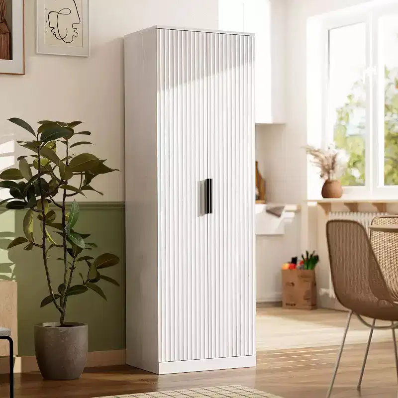 VINGLI 70 Modern Pantry Cabinet with Fluted Doors, 5 Adjustable Shelves, Tall Storage Solution