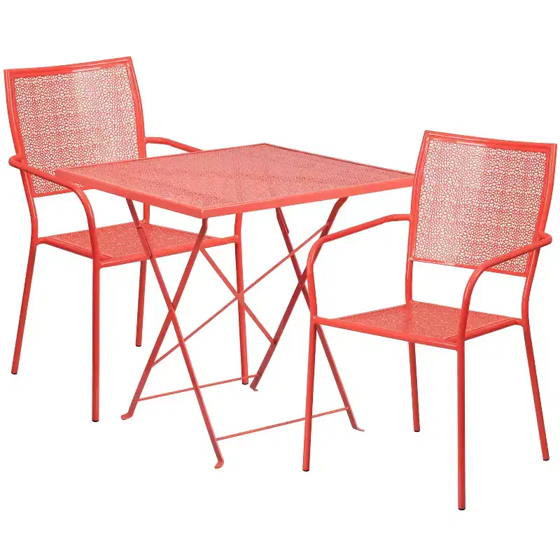 Emma and Oliver Commercial 28 Square Metal Folding Patio Table Set w/ 2 Square Back Chairs
