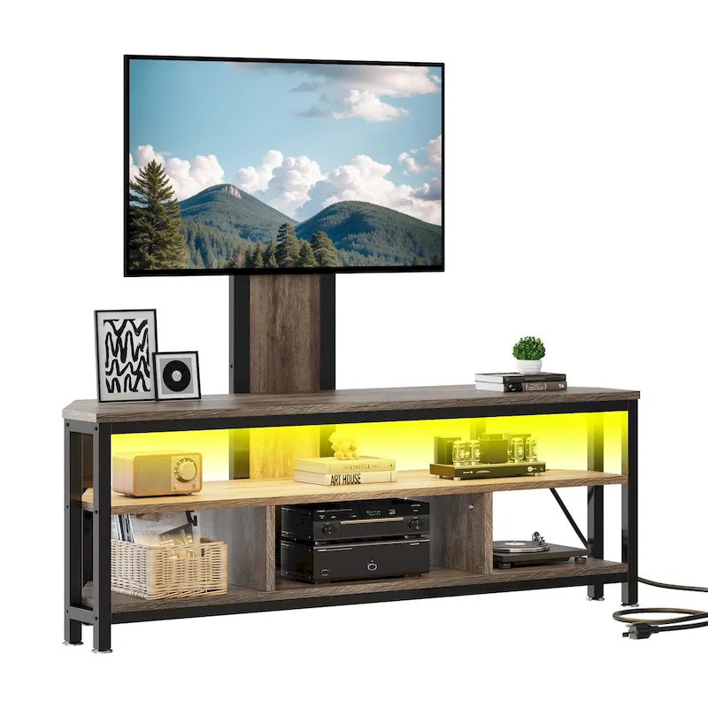 LED Light TV Stand with Mount, Power Outlet amd USB Port for TVs up to 70