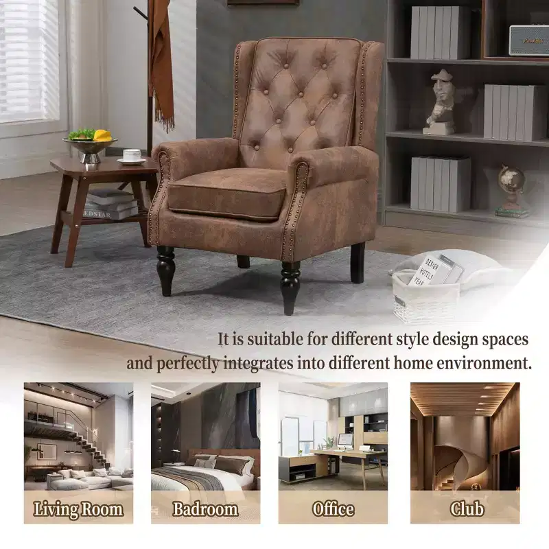 Wood Frame Armchair, Sturdy Wood Legs, Living Room Bedroom, Black PU