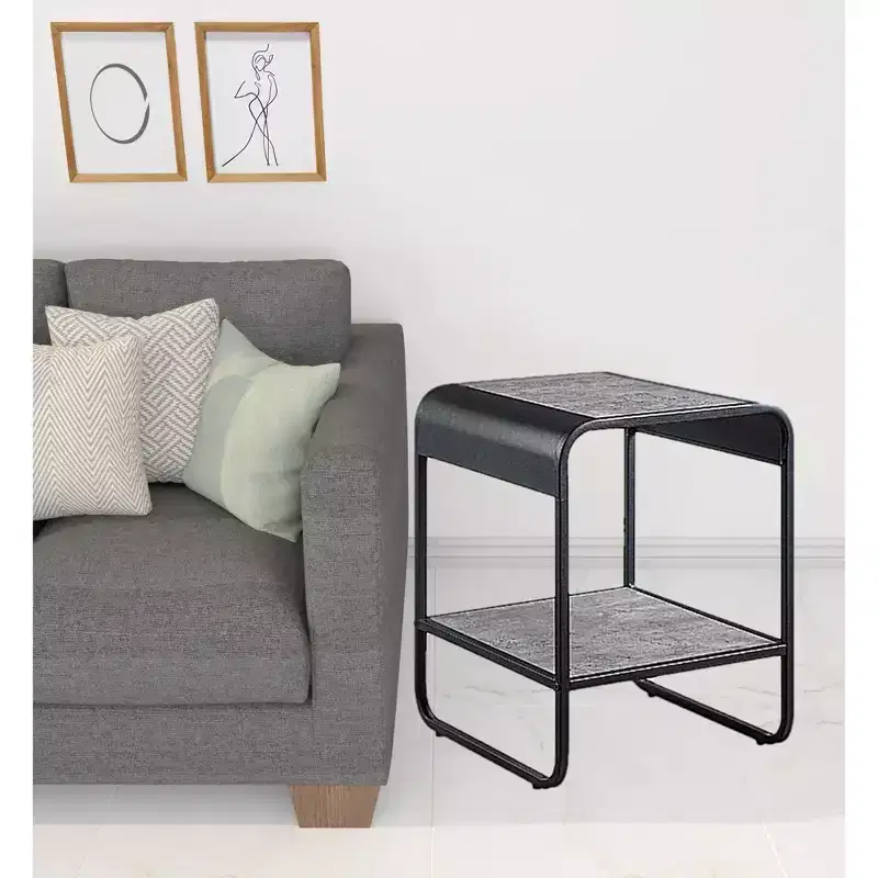 HomeRoots 21 Black And Concrete Gray Manufactured Wood And Metal Rectangular End Table With Shelf