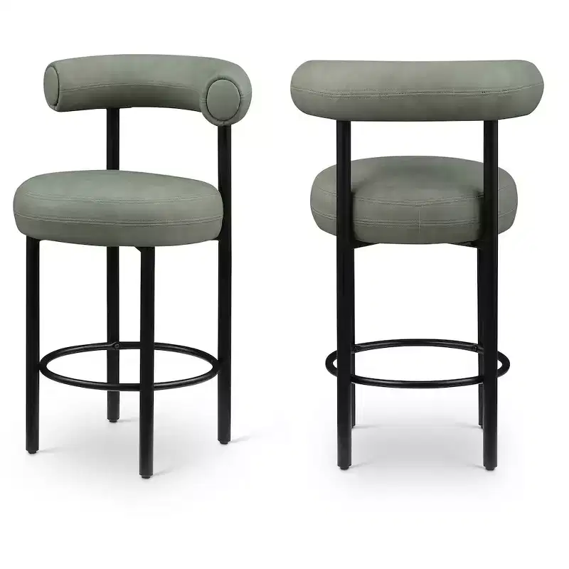 Meridian Furniture,Bordeaux Green Vegan Leather Counter Stool, Set of 2