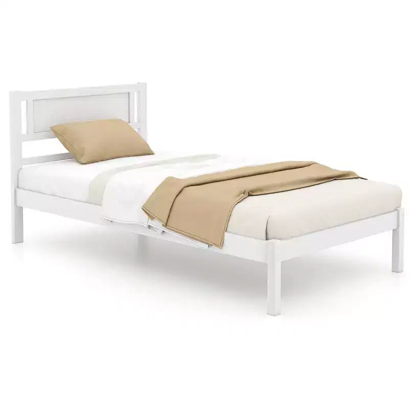 Twin/Full/Queen Wooden Platform Bed with 12 Slats Headboard & Under Bed Storage White