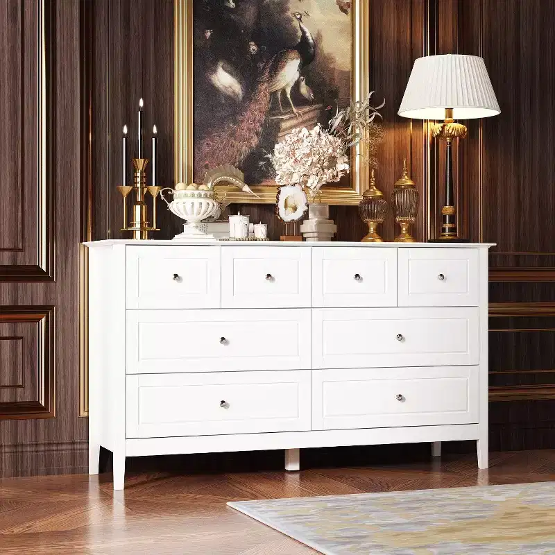Famapy Classic Design 8 Drawer Cabinet Dresser Organiser For Bedroom White