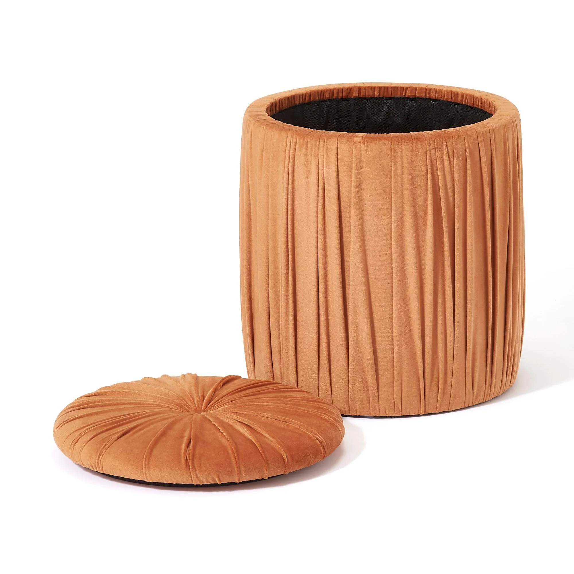 Orange Pleated Texture Accent Stool