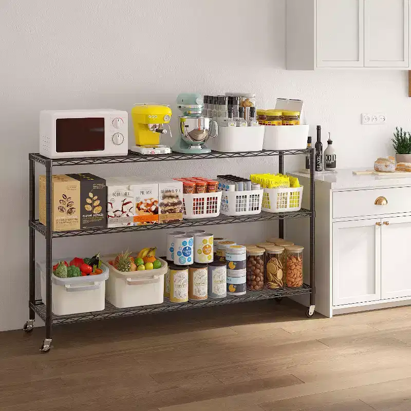 Black 3-Tier Adjustable Tier Spacing With Adjustable Casters