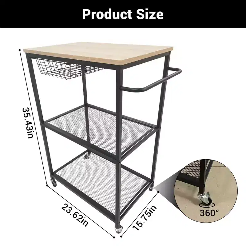 Kitchen Rolling Cart, Microwave Stand with Lockable Wheels 3-Tier Multifunctional Organizer Table Island with Storage for Office Coffee Bar Black