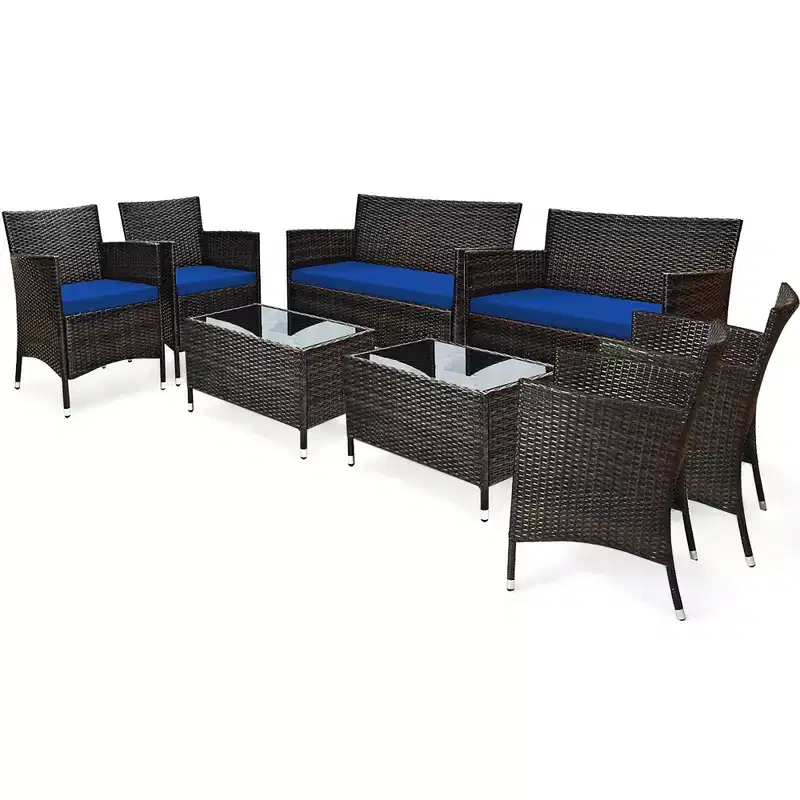 Costway 8PCS Rattan Patio Furniture Set Cushioned Sofa Chair