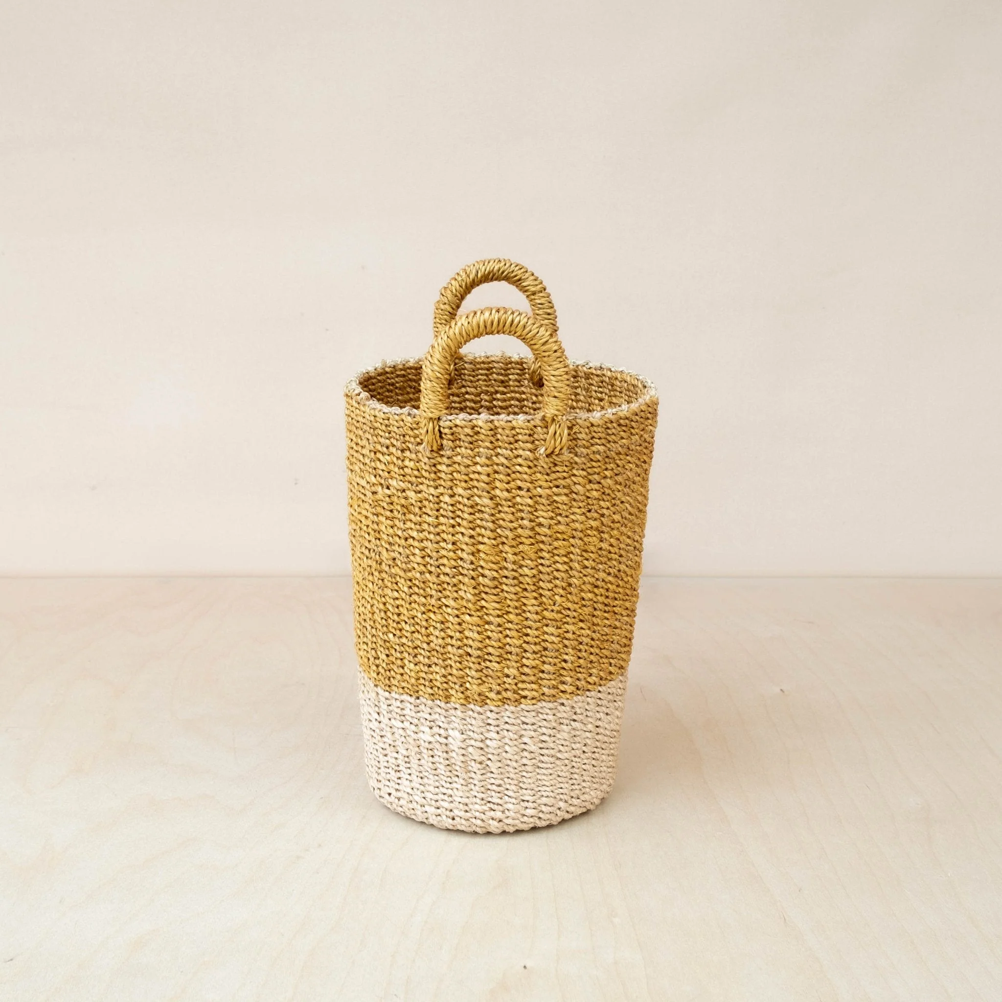 Mustard Tall Woven Basket Vase - Wicker Basket