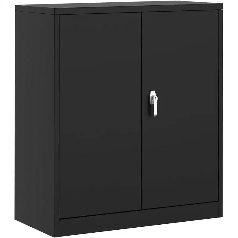 35 in Metal Storage Cabinet with 2 Adjustable Shelves & Lockable Doors, Heavy Duty Steel Cabinet for Garage/Office, Multi-Purpose Workshop Storage