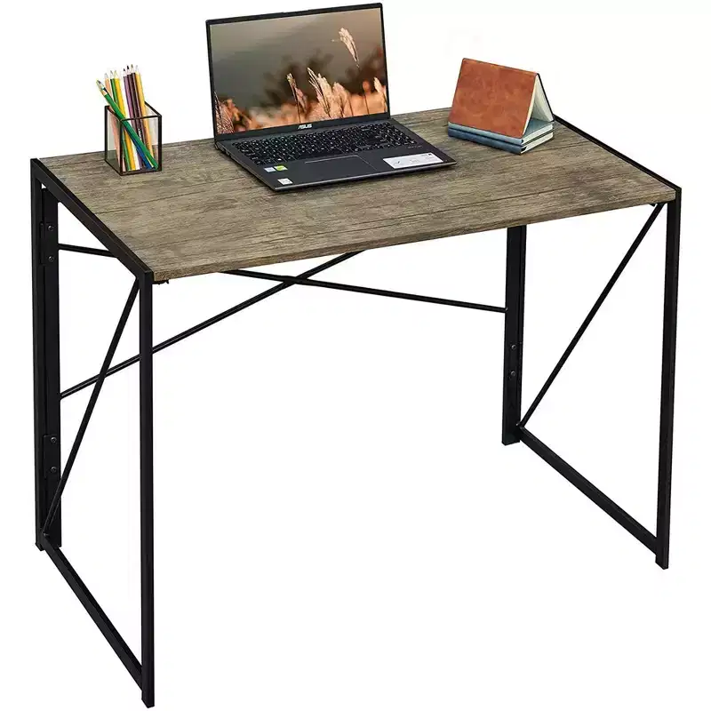 Modern Small Computer Folding Desk For Home Office, Light Brown Oak, 39in