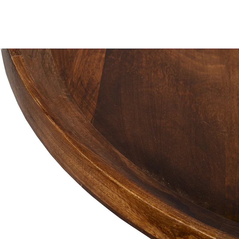 Round Mango Wood Coffee Table with Splayed Metal Legs, Brown and Black