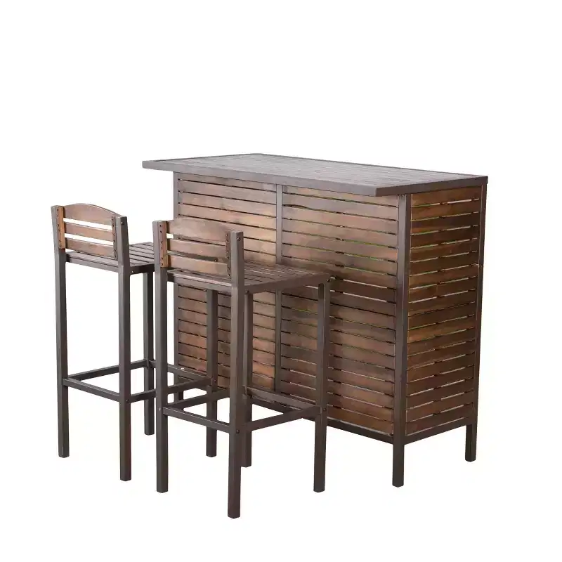 GDFStudio Darnel Outdoor Acacia Wood 3 Piece Bar Set, Dark Brown