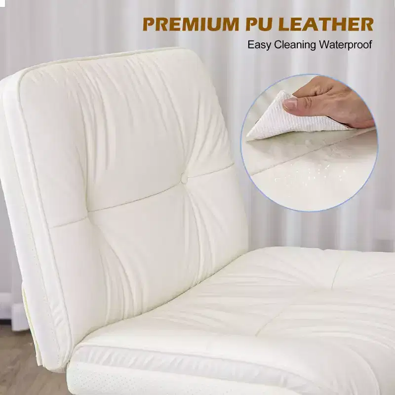 JIONJOY Armless Ergonomic Office Chair: Wide PU Leather Swivel Computer Accent Chair - Adjustable Height & Omni-directional Casters