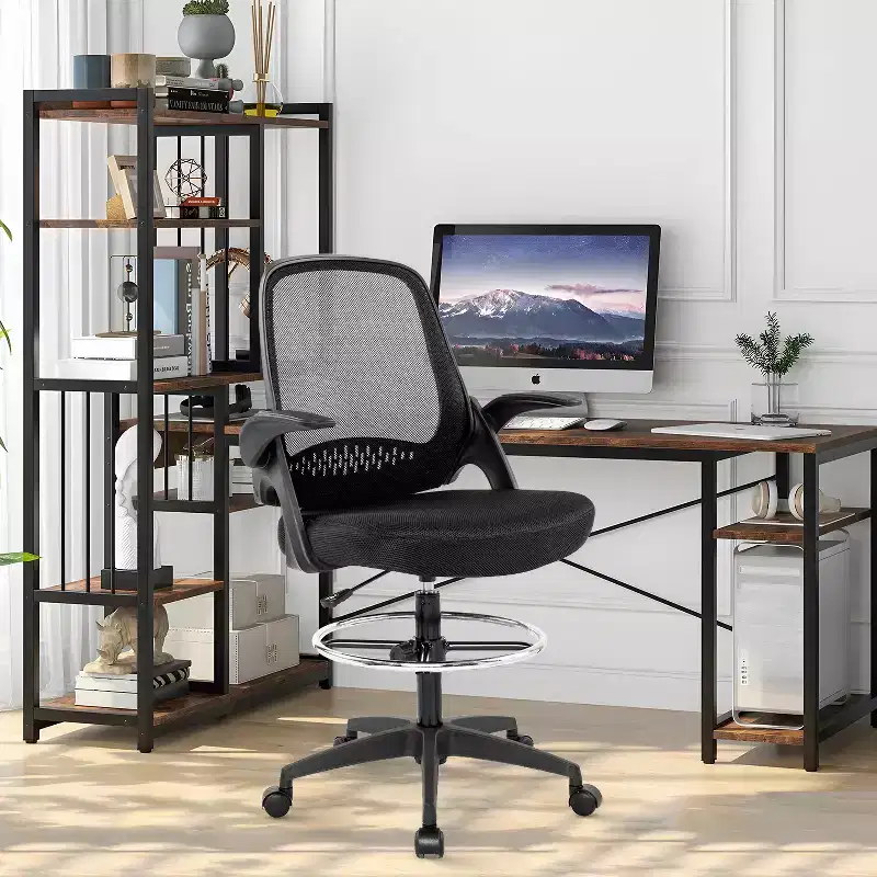 BestMassage Drafting Chair Tall Office Chair with Breathable Mesh Back and Lumbar Support, Black