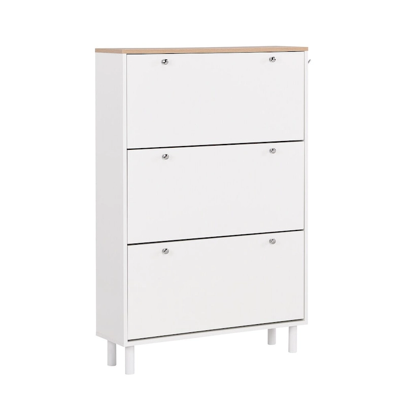 Shoe Cabinet with 3 Flip Drawers,Wood Grain Pattern with 3 Hooks,Free Standing Shoe Rack with Adjustable Panel