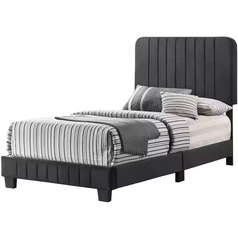 Velvet Channel Tufted Twin Panel Bed | 175 lb Capacity | Box Spring Required