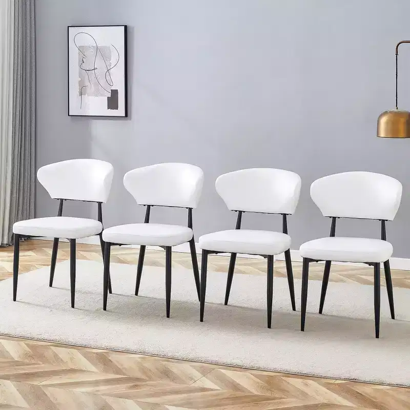 MAYEERTY Set of 4 White Minimalist Ergonomic Dining Chairs Curved Backrest Comfortable Seating