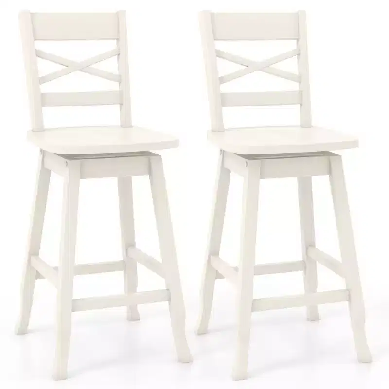 Costway 2 PCS 24/30 Counter/Bar Height Stool Rubber Wood Swivel Bar Stool with Inclined Backrest Cream