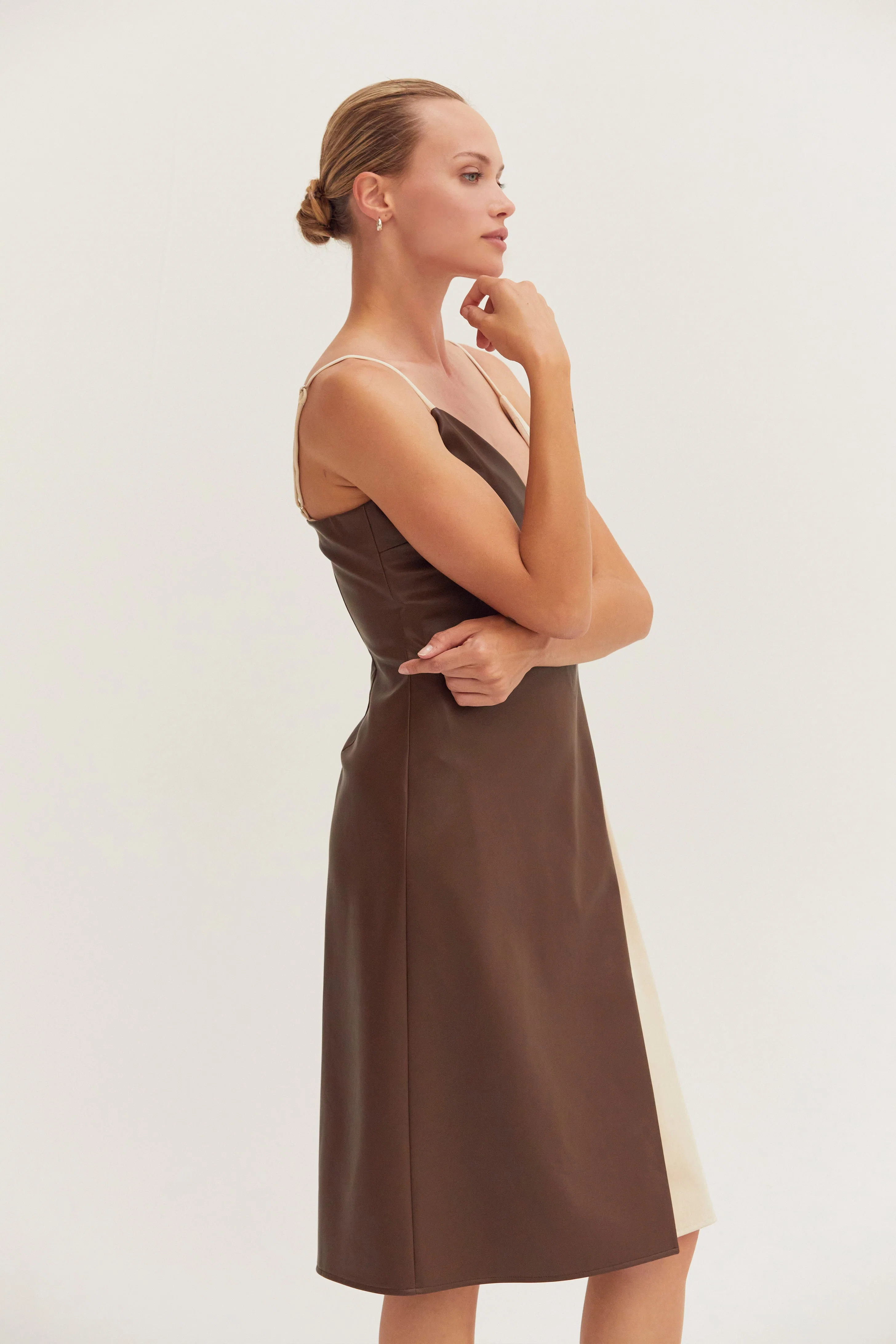 Mixed Media Wrap Midi Dress