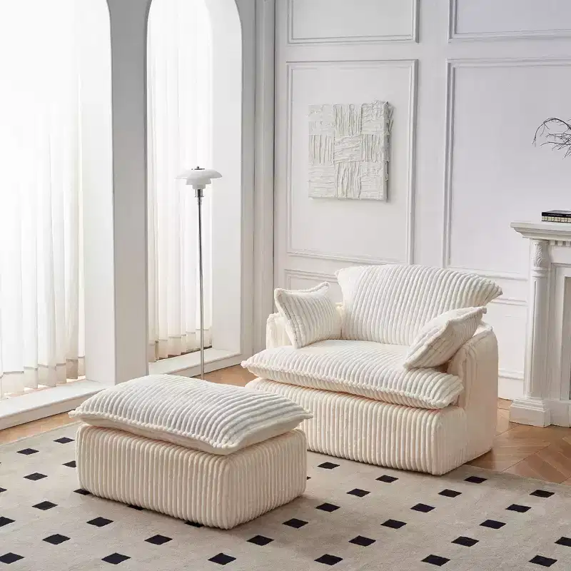 Convertible Sofa Chair with Ottoman, Corduroy Fabric, Compressed Packaging, for Small Spaces, Dorm, Apartment