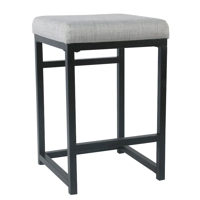 Backless Industrial Metal Counter Stool, 24in Seat Height, Textured Weave Fabric, Black Finish