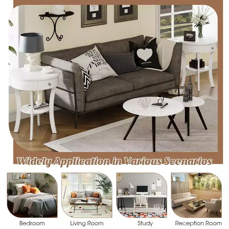 tier Side End Sofa Table Round Nightstand Bedroom Living Room White/Espresso/Black