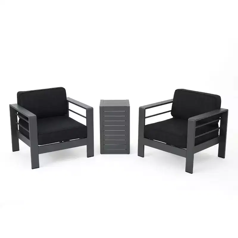 Christopher Knight Home Crested Bay Outdoor Aluminum 3 Piece Chat Set with C Shaped Table
